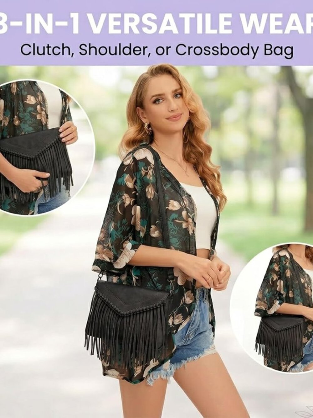Fringe Crossbody Purse for Women, Vintage Leather Western Boho Purse, Tassel Sma - Picture 3 of 6